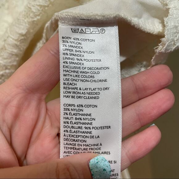 Silence + Noise Lace Mini Dress with Sheer Mesh Cap Sleeves Ivory Size Medium - Picture 9 of 9